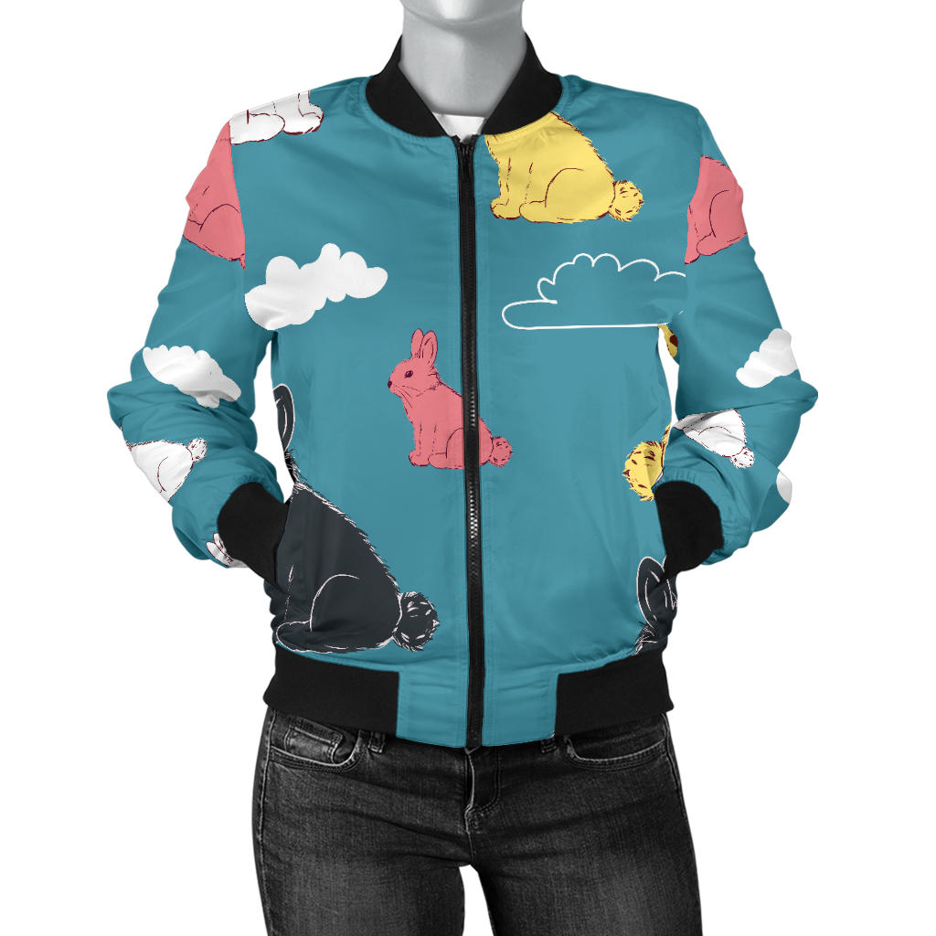 Rabbit Pattern Print Design RB014 Women Bomber Jacket