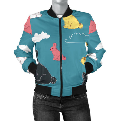 Rabbit Pattern Print Design RB014 Women Bomber Jacket