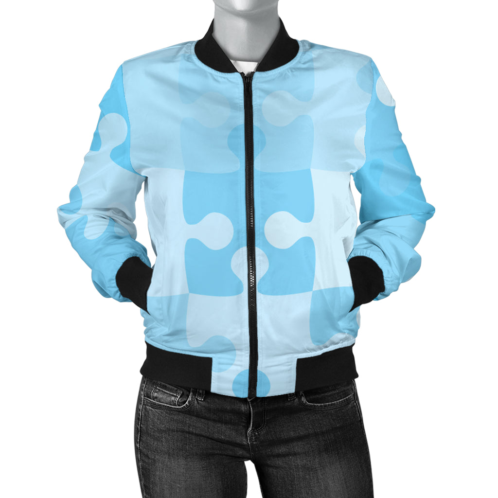 Puzzle Blue Pattern Print Design A04 Women's Bomber Jacket
