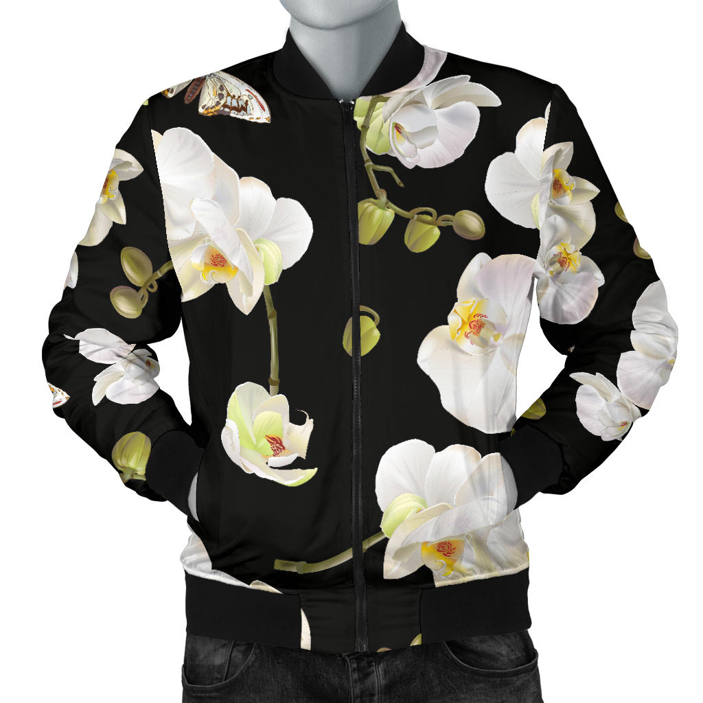 Orchid White Pattern Print Design OR011 Men Bomber Jacket