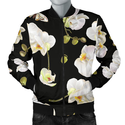 Orchid White Pattern Print Design OR011 Men Bomber Jacket