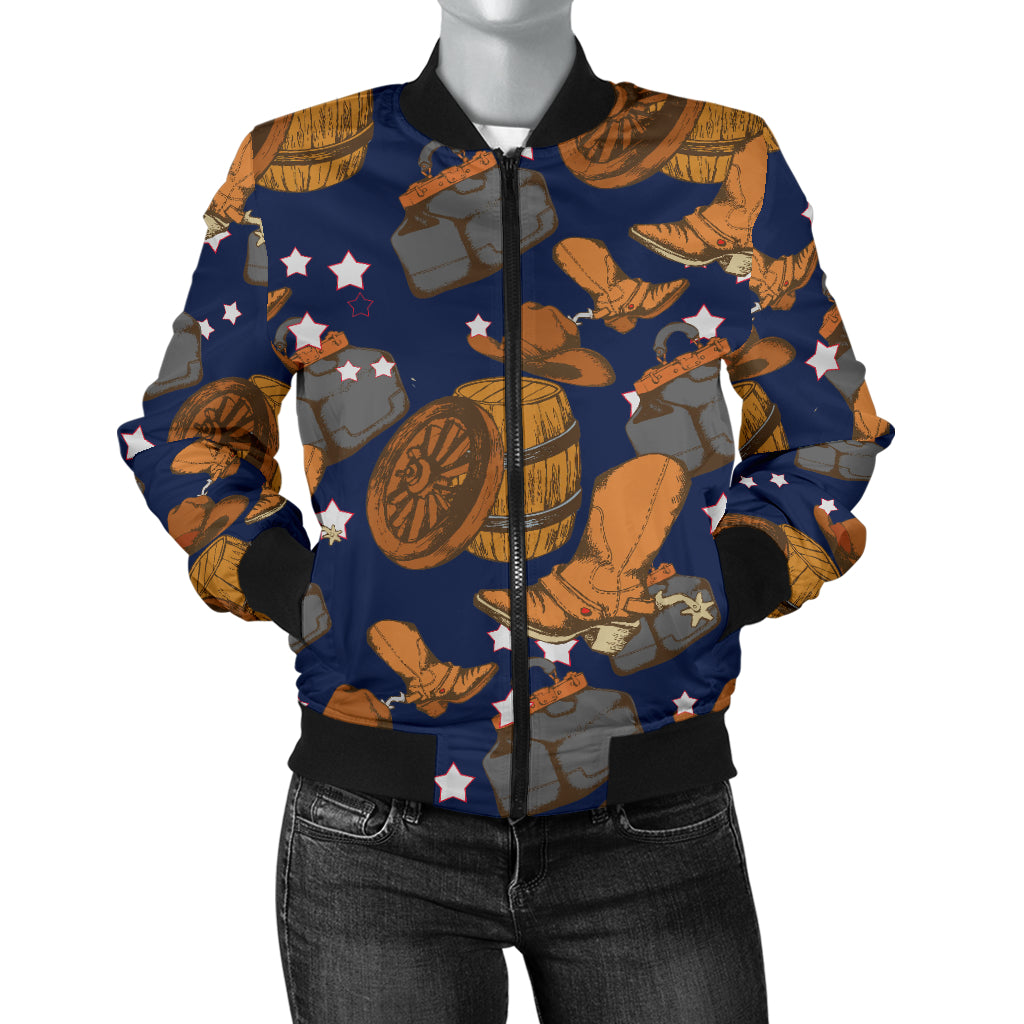 Cowboy Pattern Print Design 03 Women's Bomber Jacket