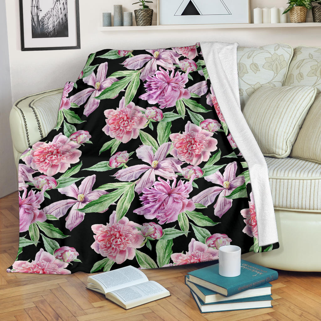 Peony Pattern Print Design PE08 Fleece Blanket