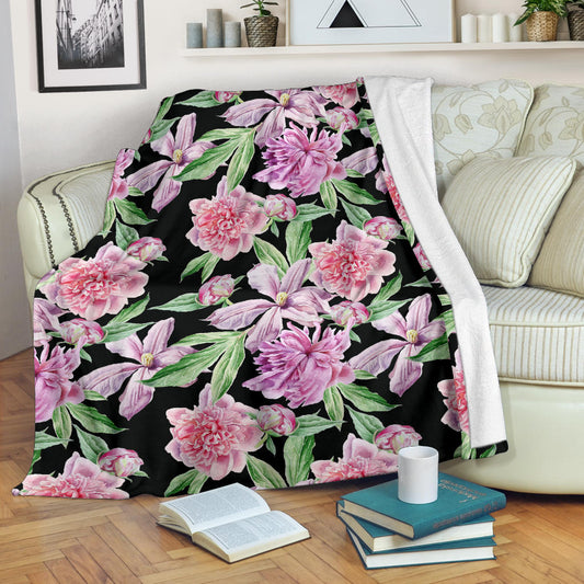 Peony Pattern Print Design PE08 Fleece Blanket