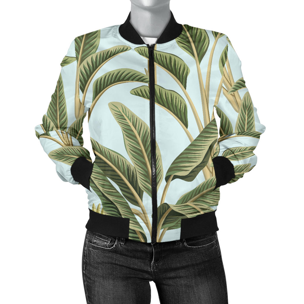 Banana Leaf Pattern Print Design BL03 Women Bomber Jacket