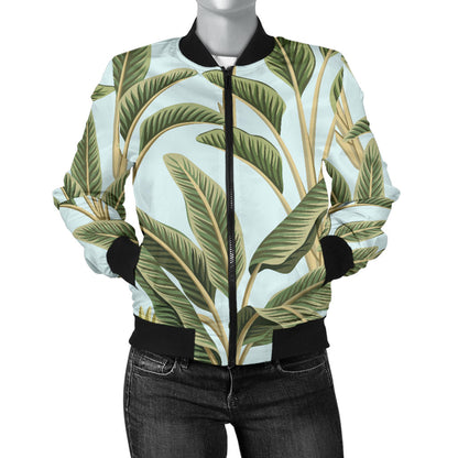 Banana Leaf Pattern Print Design BL03 Women Bomber Jacket