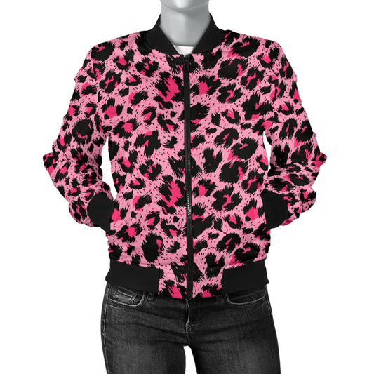 Cheetah Pink Pattern Print Design 01 Women's Bomber Jacket