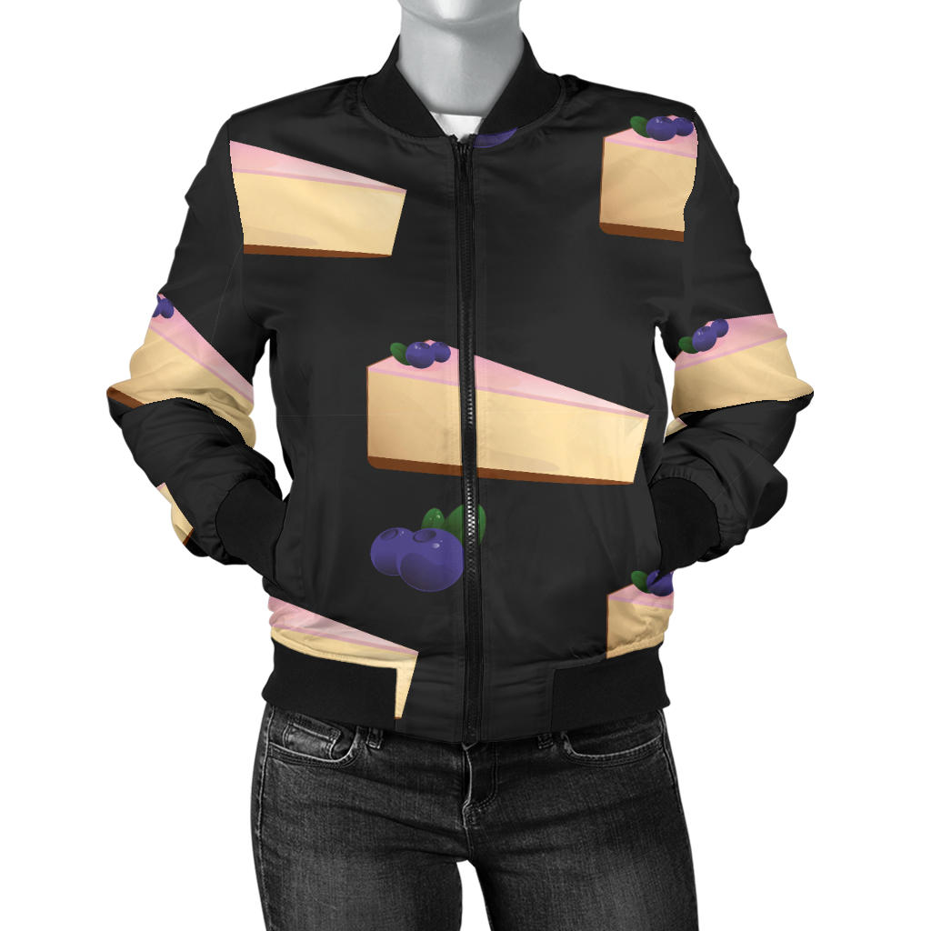 Cheesecake blueberry Pattern Print Design CK01 Women Bomber Jacket