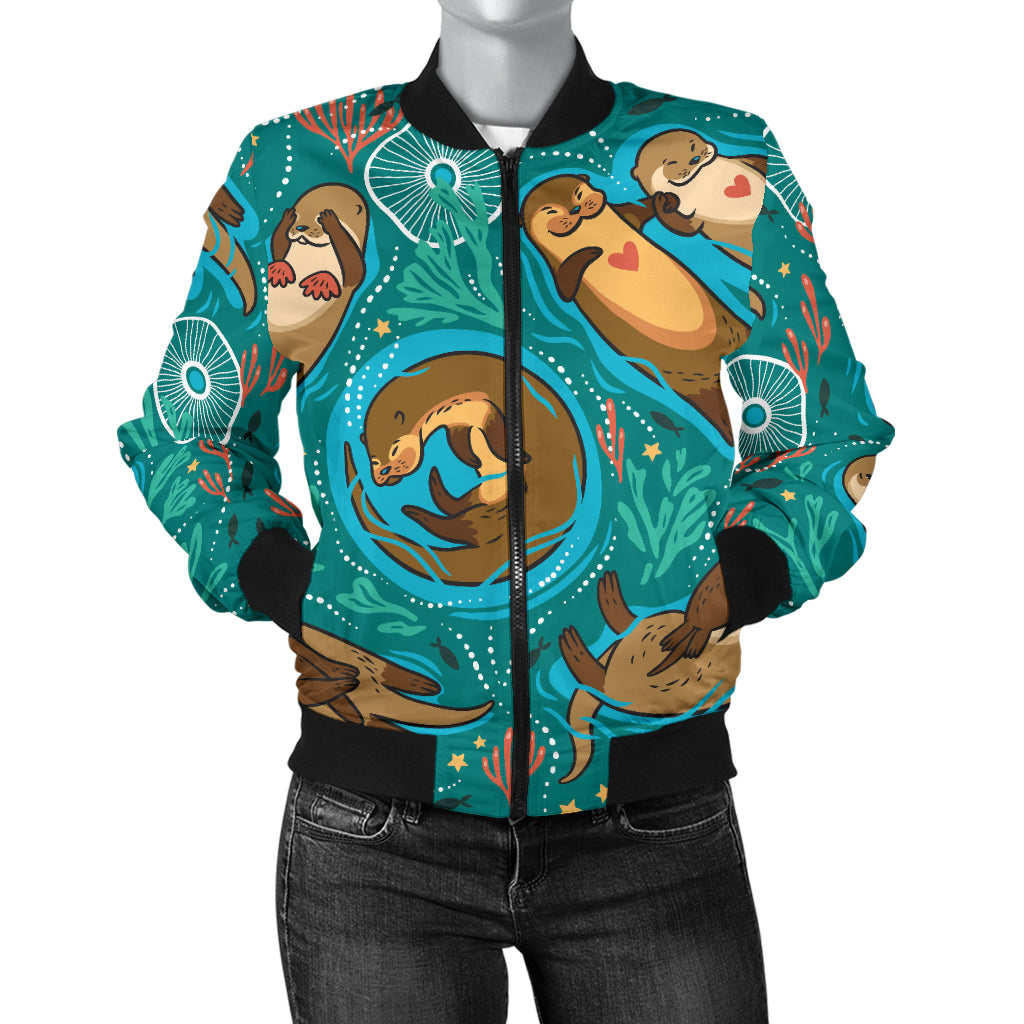 Sea Otter Pattern Print Design 01 Women's Bomber Jacket