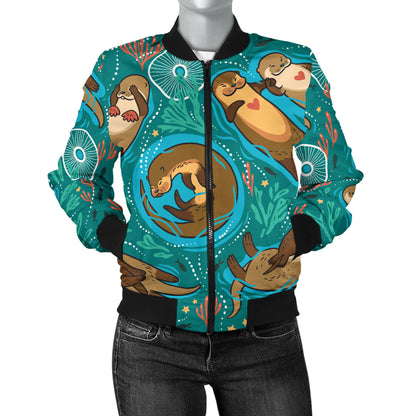Sea Otter Pattern Print Design 01 Women's Bomber Jacket