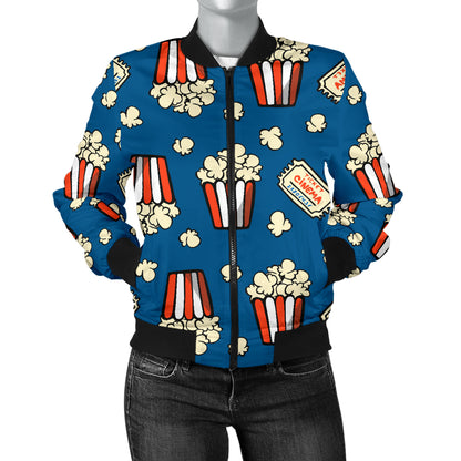 Popcorn Pattern Print Design A03 Women's Bomber Jacket