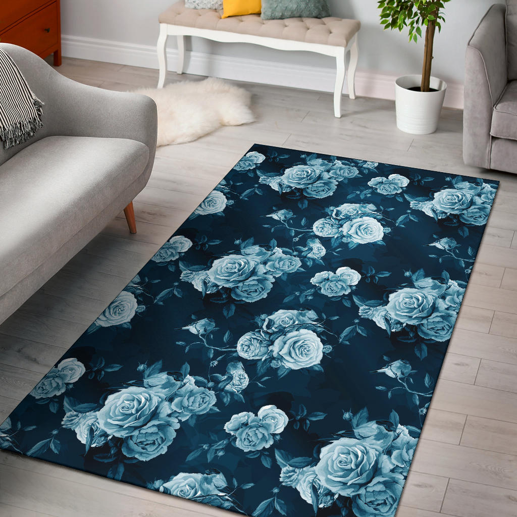 Rose Blue Pattern Print Design RO014 Area Rugs