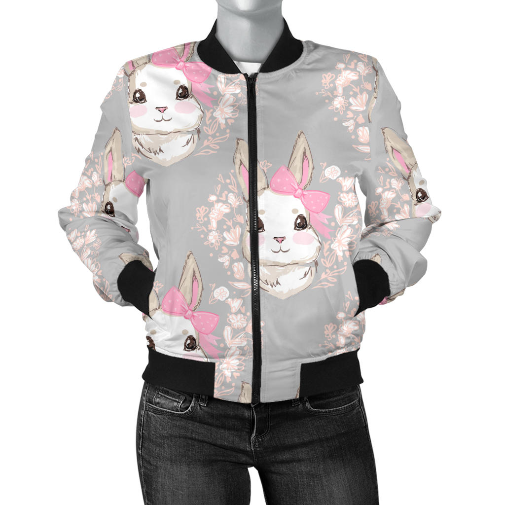Rabbit Pattern Print Design RB07 Women Bomber Jacket
