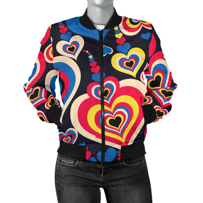 Heart Pattern Print Design HE08 Women Bomber Jacket