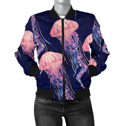 Jellyfish Pattern Print Design 03 Women's Bomber Jacket