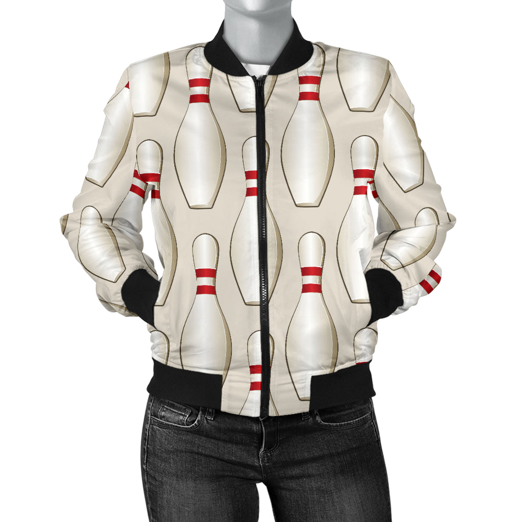 Bowling Pin Pattern Print Design 01 Women's Bomber Jacket