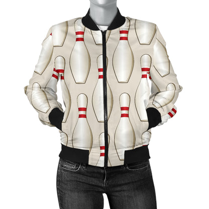 Bowling Pin Pattern Print Design 01 Women's Bomber Jacket