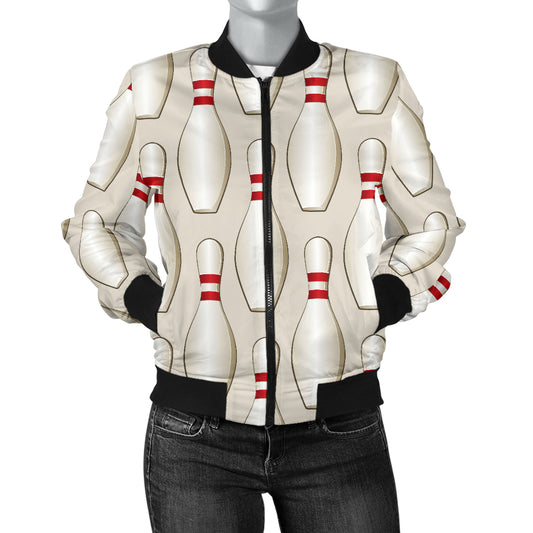 Bowling Pin Pattern Print Design 01 Women's Bomber Jacket