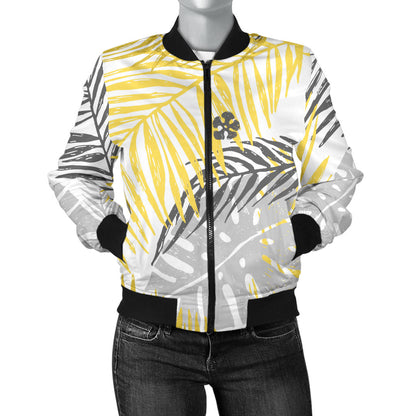 Palm Leaves Pattern Print Design PL012 Women Bomber Jacket