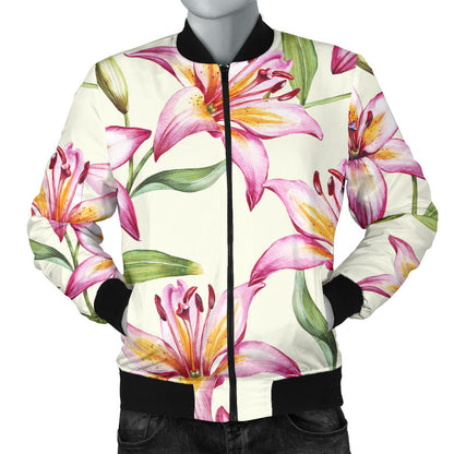 Lily Pattern Print Design LY011 Men Bomber Jacket