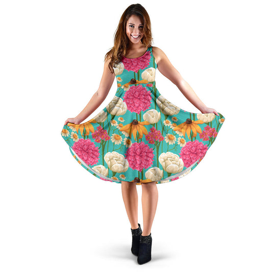 Summer Floral Pattern Print Design SF07 Midi Dress