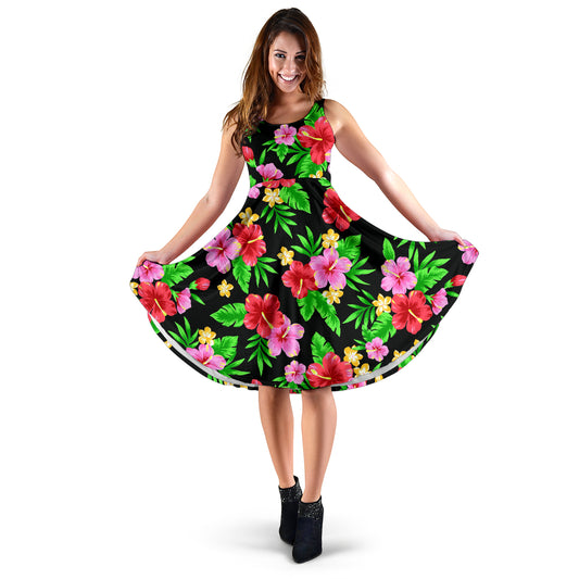 Pink Red Hibiscus Pattern Print Design HB023 Midi Dress