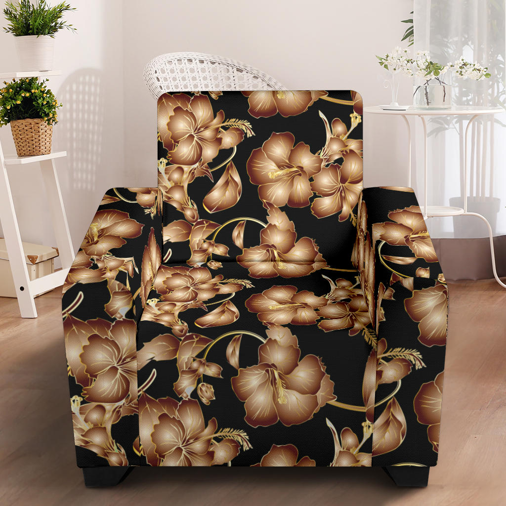 Brown Hibiscus Pattern Print Design HB06 Armchair Slipcover