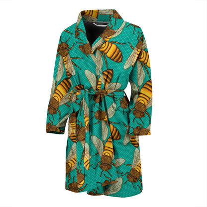 Bee Pattern Print Design BEE04 Men Bathrobe