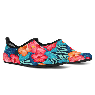 Red Hibiscus Pattern Print Design HB02 Aqua Water Shoes