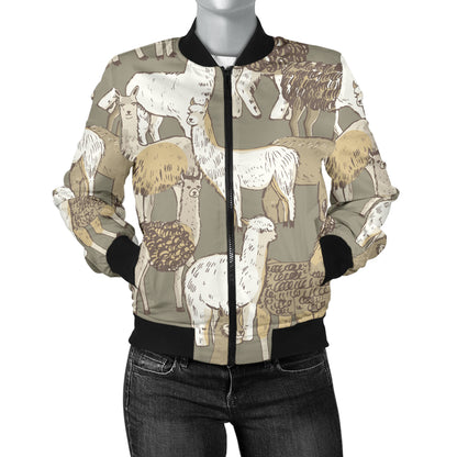 Alpaca Pattern Print Design 01 Women's Bomber Jacket