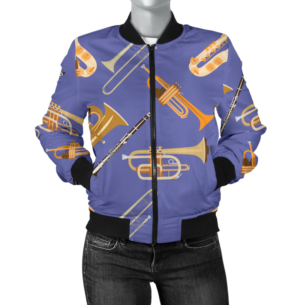 Trombone Pattern Print Design 02 Women's Bomber Jacket