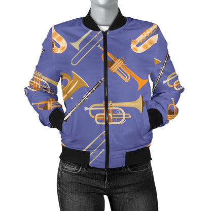 Trombone Pattern Print Design 02 Women's Bomber Jacket