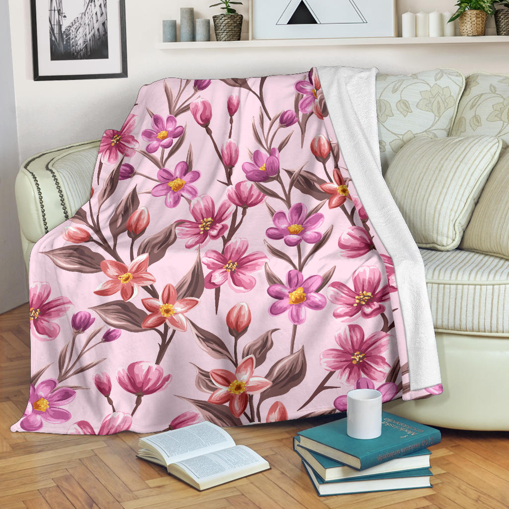 Summer Floral Pattern Print Design SF09 Fleece Blanket