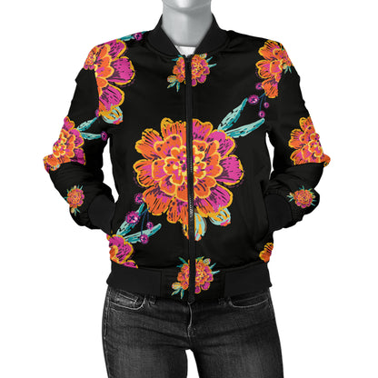 Marigold Pattern Print Design 01 Women's Bomber Jacket