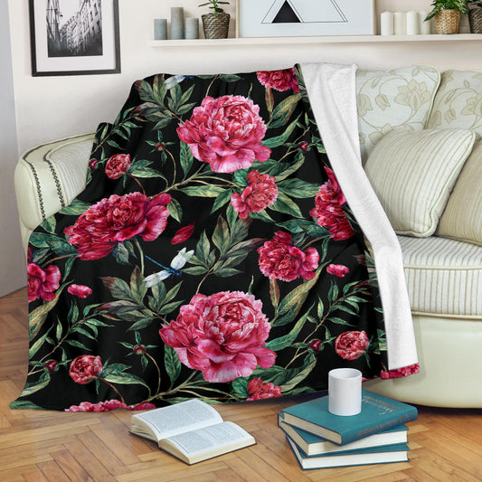 Peony Pattern Print Design PE04 Fleece Blanket