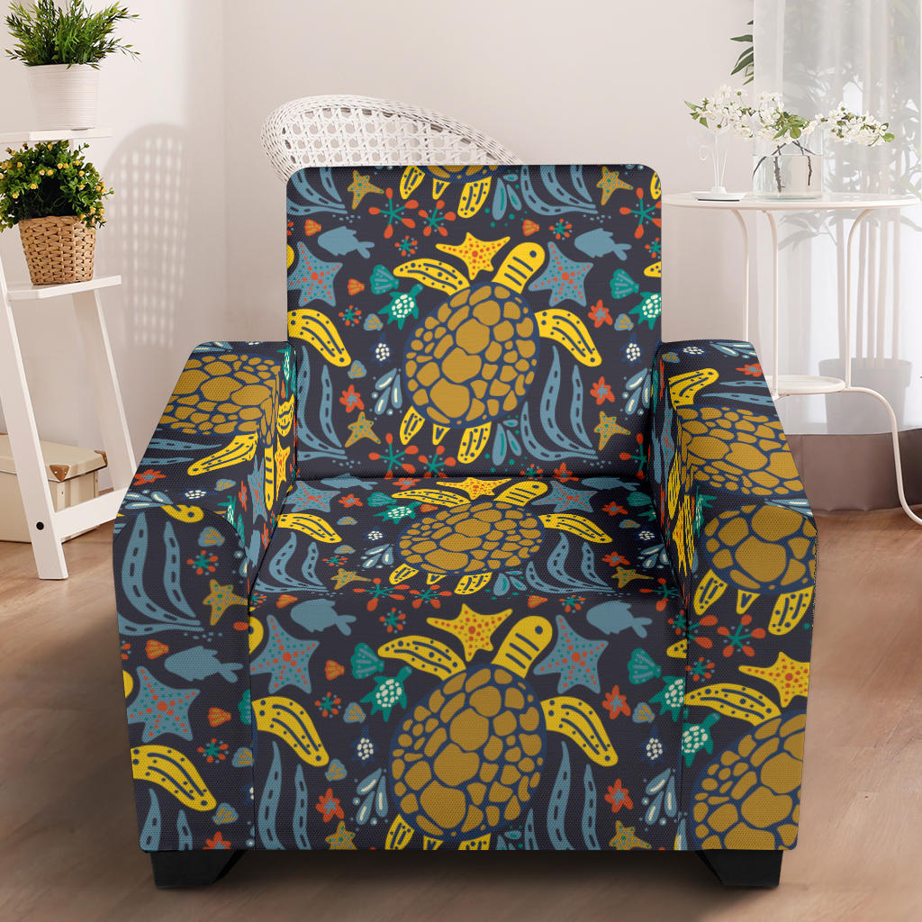 Sea Turtle Pattern Print Design T03 Armchair Slipcover