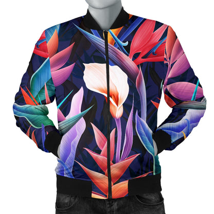 Tropical Flower Pattern Print Design TF023 Men Bomber Jacket