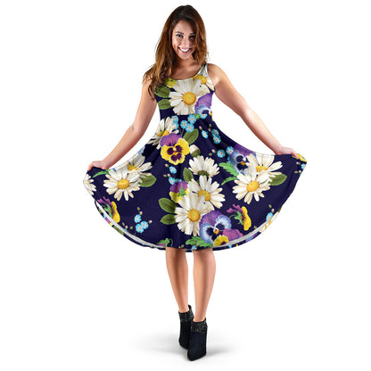 Pansy Pattern Print Design PS03 Midi Dress