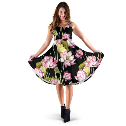 Water Lily Pattern Print Design WL06 Midi Dress
