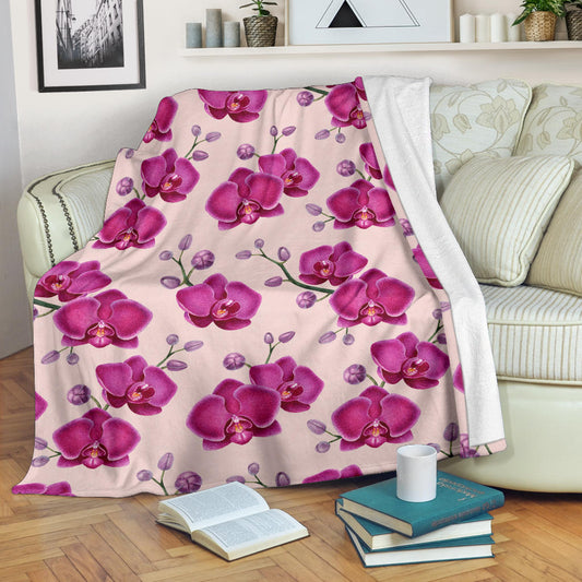 Orchid Purple Pattern Print Design OR04 Fleece Blanket
