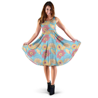 Gerberas Pattern Print Design GB04 Midi Dress