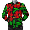 Red Hibiscus Embroidered Pattern Print Design HB032 Men Bomber Jacket