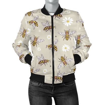 Bee Pattern Print Design 03 Women's Bomber Jacket