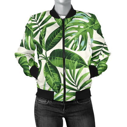 Tropical Flower Pattern Print Design TF013 Women Bomber Jacket