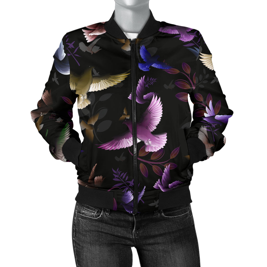 Pigeon Pattern Print Design 01 Women's Bomber Jacket