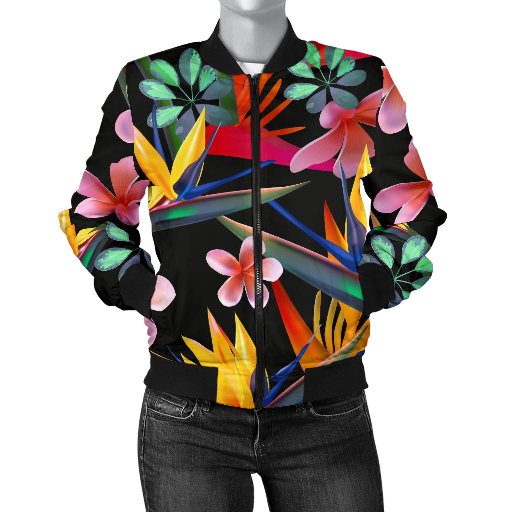Tropical Flower Pattern Print Design TF015 Women Bomber Jacket