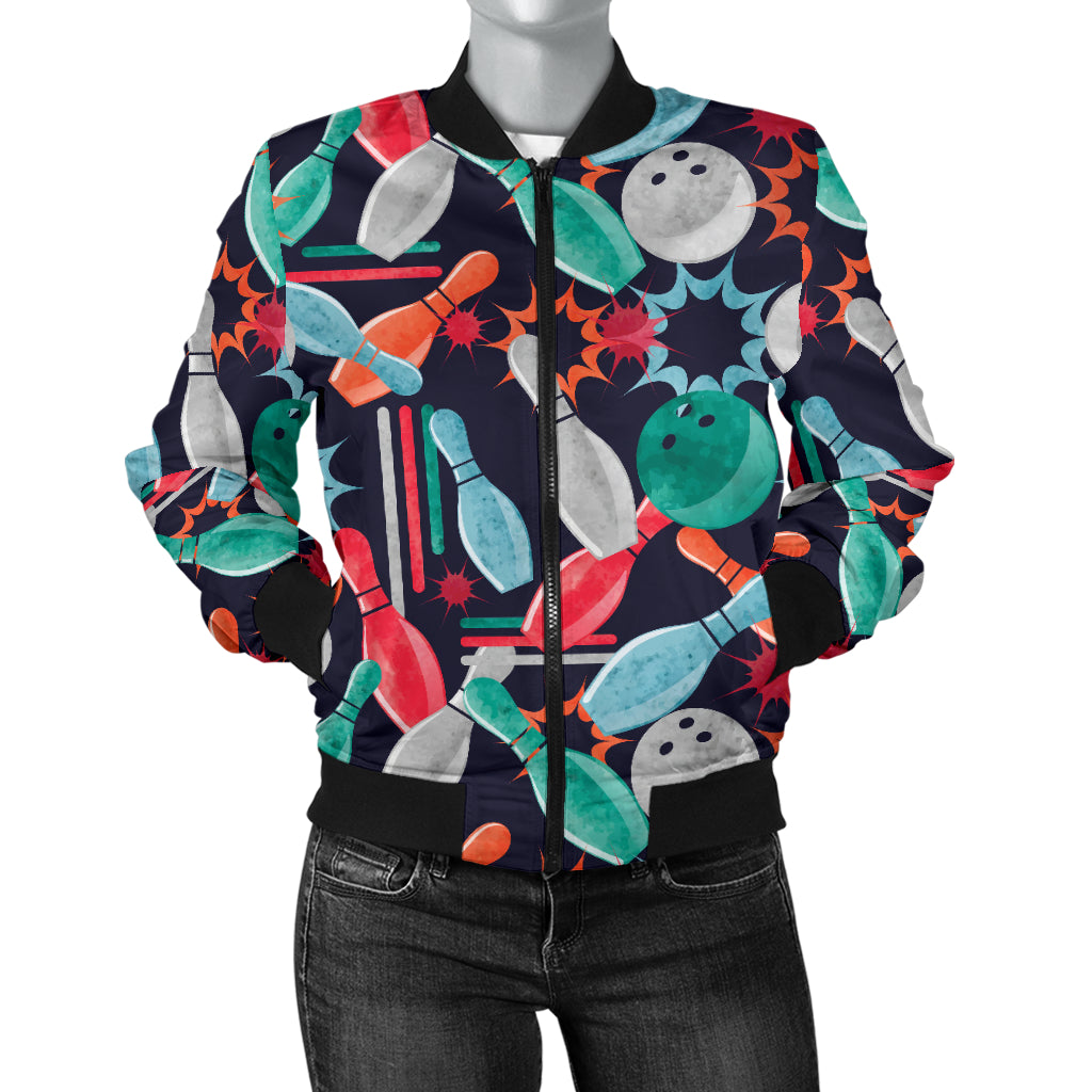 Bowling Pattern Print Design 08 Women's Bomber Jacket
