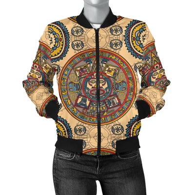 Calendar Aztec Pattern Print Design 02 Women's Bomber Jacket