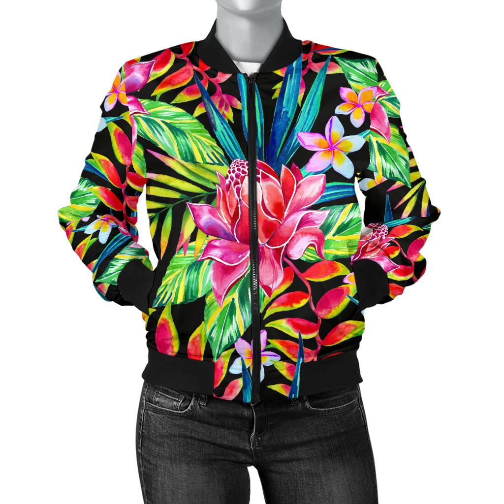 Heliconia Pattern Print Design HL02 Women Bomber Jacket