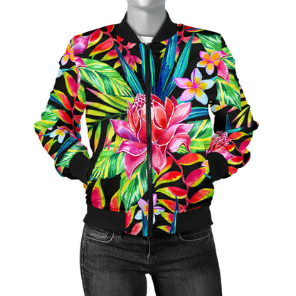 Heliconia Pattern Print Design HL02 Women Bomber Jacket